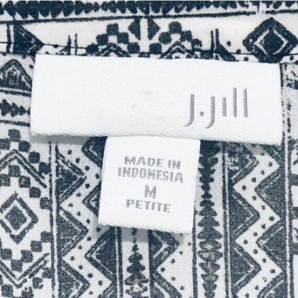 J Jill Womens Petite Medium Black White Sheer Southwestern Print Top Boho - Picture 4 of 5